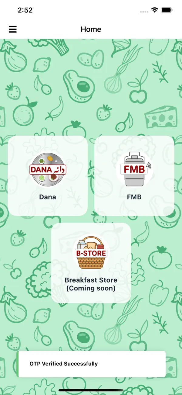 Dana App home screen showing Dana and FMB service areas