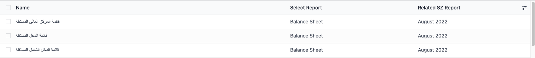 Odoo account reports list
